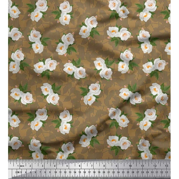 Soimoi Cotton Duck Fabric Stripe,Leaves & Floral Shirting Printed Fabric 1 Yard 42 Inch Wide