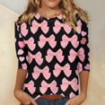 thumbnail image 2 of Womens 3/4 Sleeve Tops Round Neck Fashion Casual Bow Print Tops Shirts Chic Pullover, 2 of 5