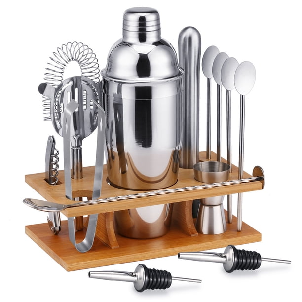14 unids / set bebida 304 coctelera de acero inoxidable de doble cara juego de colador de barra mezclador de bebidas vacaciones boda profesional GeweYeeli HA009532-01
