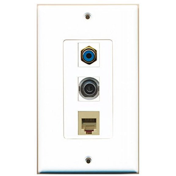 RiteAV - 1 Port RCA Blue and 1 Port Phone RJ11 RJ12 Beige and 1 Port 3.5mm Decorative Wall Plate Decorative