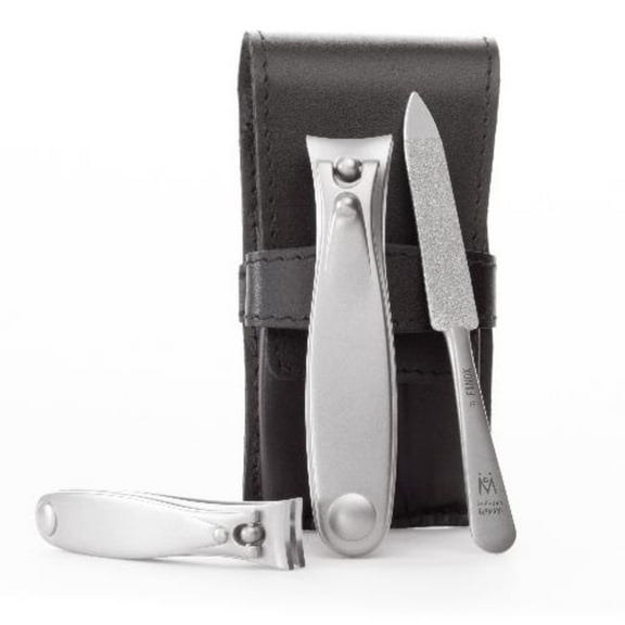 GERMANIKURE Nail Clippers and Sapphire Nail File Set in Black Leather Case – Ethically Made in Solingen Germany, FINOX Stainless Steel Tools – Professional Quality Manicure & Pedicure Kit for Men