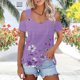 thumbnail image 5 of Pantalones Cortos para Mujeres Sexy No Posicionamiento Impreso Cuello en V Manga Corta Suelta Superior, Blusa Casual de Poliéster, Lavado a Mano Primavera Verano, 5 of 7