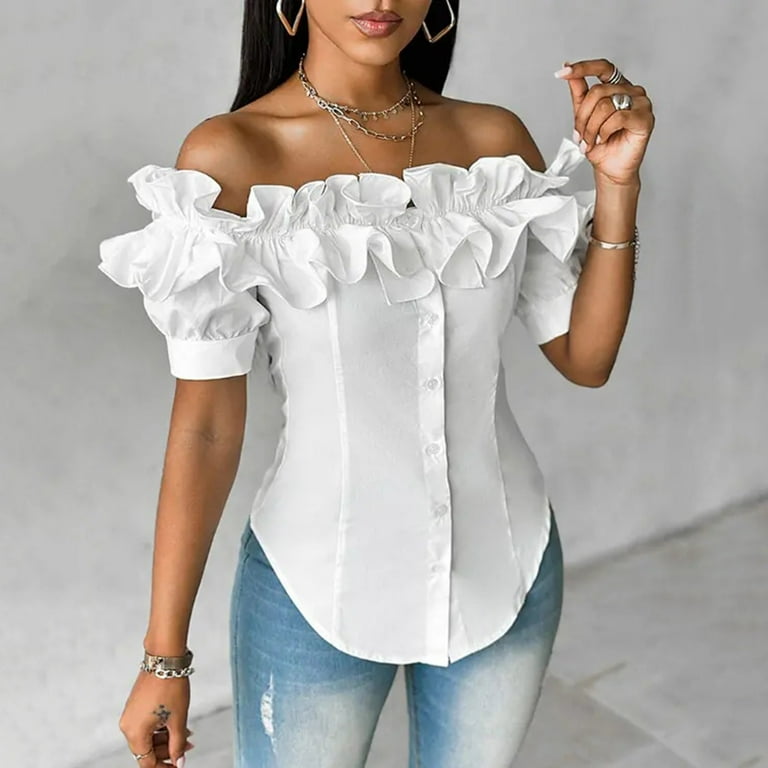 Asymmetrical top with ruffles on the hem clearance