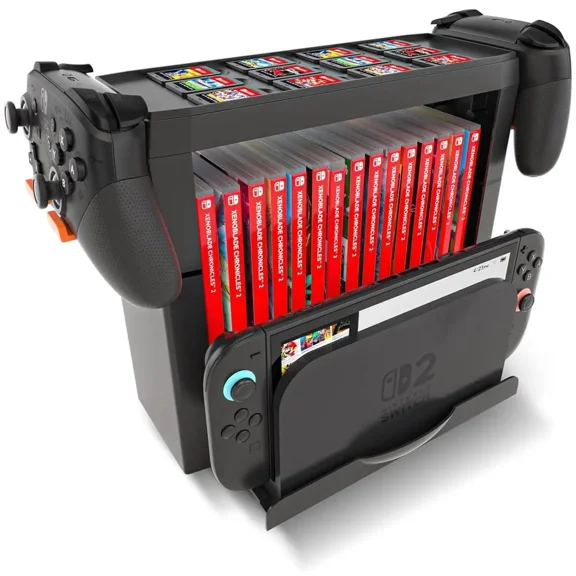 Game Storage Tower Compatible With Nintendo Switch 2, Switch 2 Stand Holder, Game Disk Rack, Controller Organizer, Switch Holder Stand for Gamers