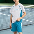 thumbnail image 2 of Boys Girls Quick Dry 2-Piece Tennis & Athletic Outfit, Short Sleeve Color-Block T-Shirt & Shorts Set, Breathable Sportswear for Kids Years 3-15 White, 2 of 7