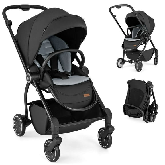 Costway Baby Stroller Foldable Infant Pram Stroller with Reclining Backrest Handle Black