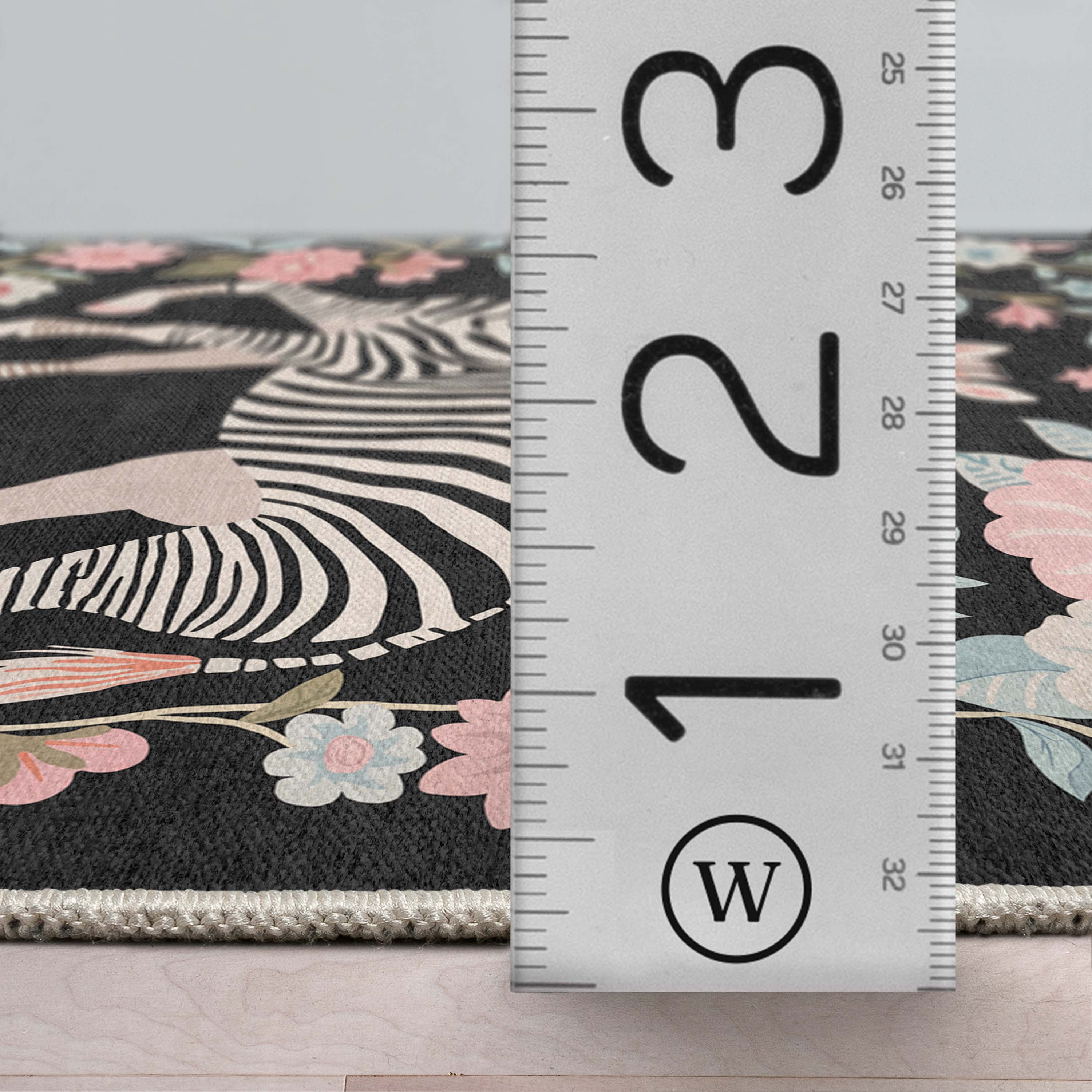 Well Woven Zebra Floral 5'3" x 7'3" Rug – Black, Stain-Resistant & Easy to Clean