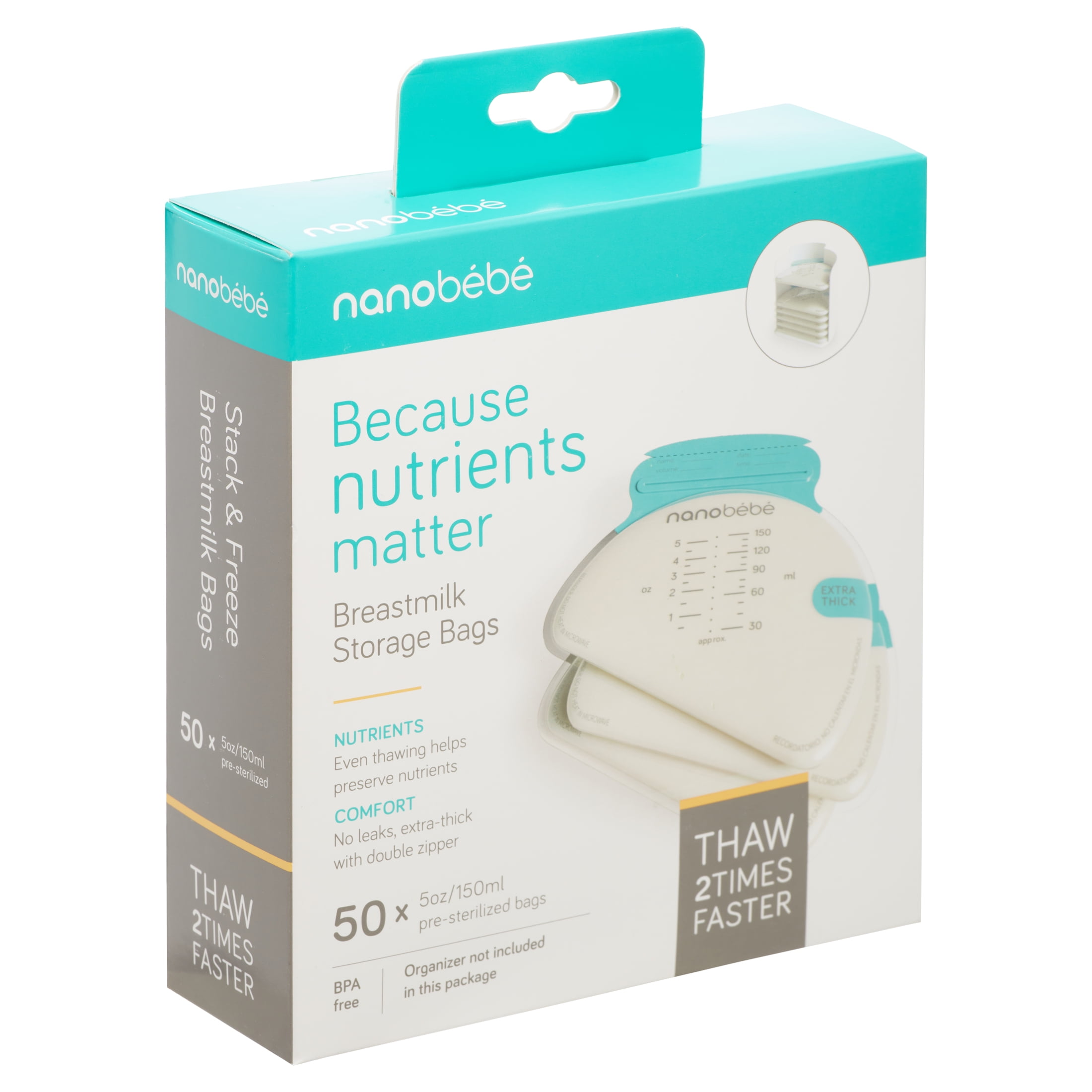Nanobebe 50pk 5oz Breast Milk Storage Bags - Fast Freezing & Thawing
