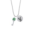 thumbnail image 2 of Delight Jewelry Silvertone Translucent Green Lucky Four Leaf Clover Key Silvertone Script Initial Disc - Y - Charm Necklace, 20"+3", 2 of 4