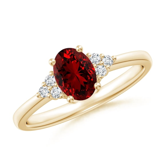 ANGARA Lab Grown Solitaire Oval Ruby and Lab Diamond Promise Ring for Women in 14K Yellow Gold (Size-7x5mm) | July Birthstone Jewelry for Her | Lab-Grown Ruby Engagement Rings