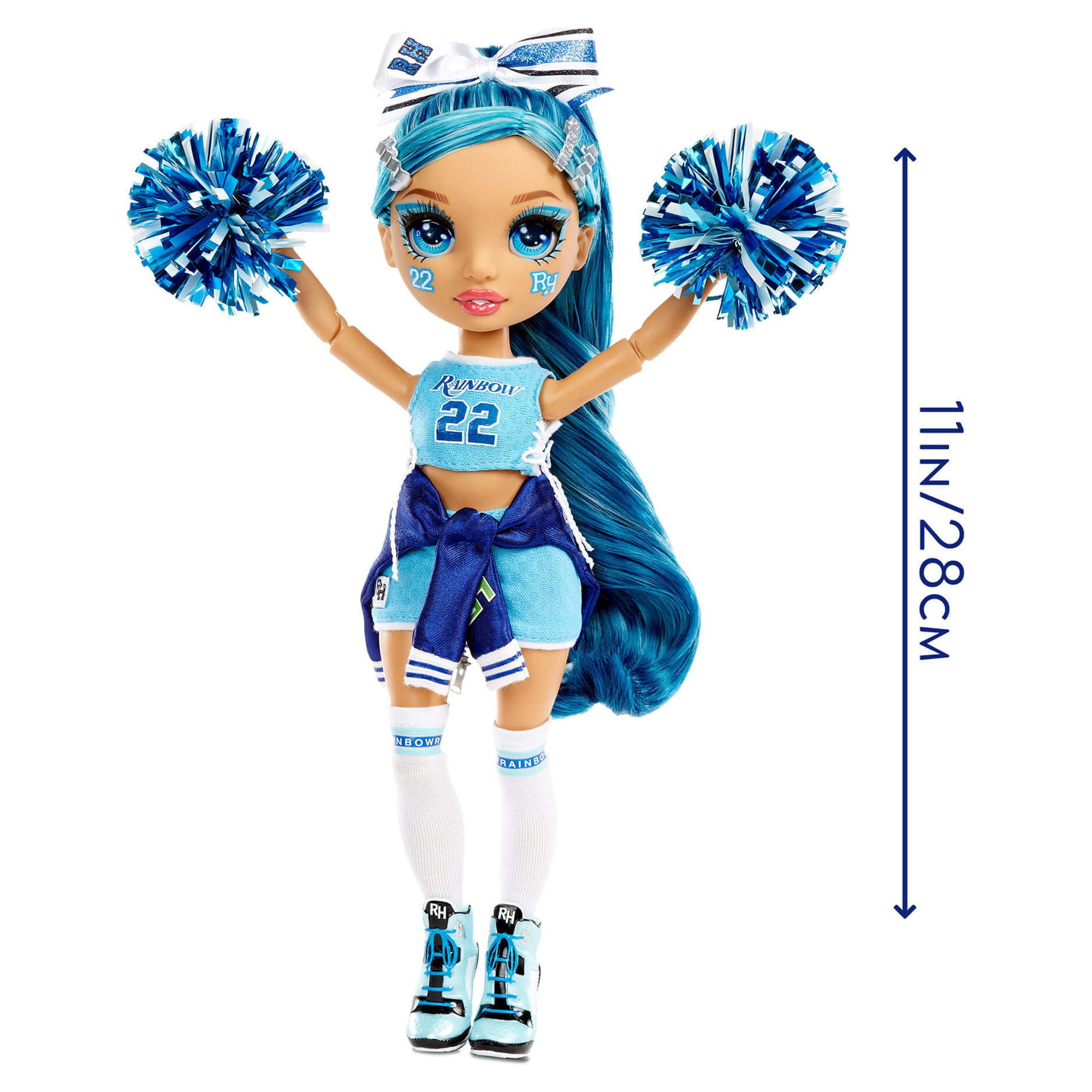 Rainbow High Cheer Skyler Bradshaw – Blue Fashion Doll with Pom Poms, Cheerleader Doll, Toys for Kids 6-12 Years Old