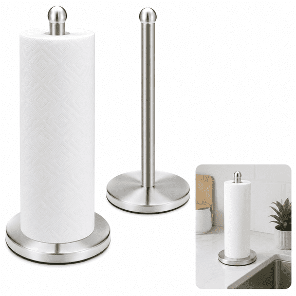 Countertop Paper Towel Holder, Freestanding Stainless Steel Paper Towel Dispenser Stand, One-Handed Tear Design, Weighted Non-Slip Base, Portable Kitchen Paper Towel Holder for Standard Paper Rolls