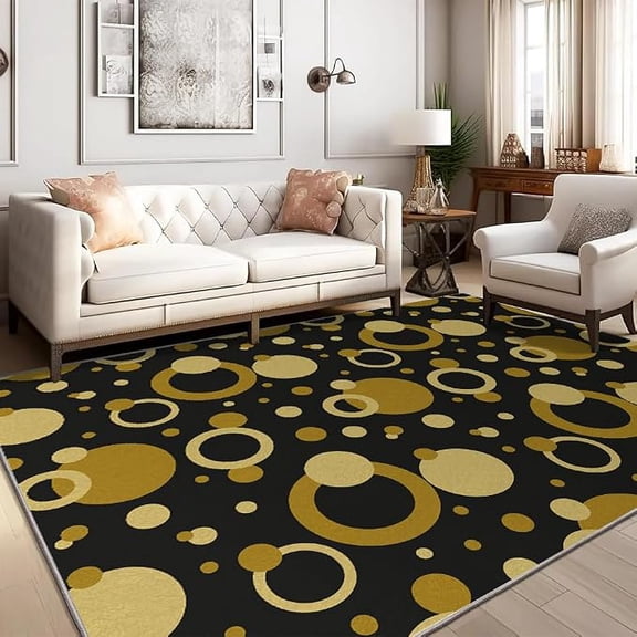 Geometric Circle Yellow Black Decorative Area Rug, Geometry Living Room Rugs, Non Slip Non-Shedding Washable Rug, Soft Floor Carpet for Kitchen Home Office Dinning Room 2 x 3ft