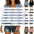 thumbnail image 3 of BODOAO Boho Peasant Blouse for Women, Ruffle V Neck Lace Up Front Top with 3/4 Balloon Sleeves, Textured Flowy Loose Fit Shirt for Summer Beach Vacation and Weekend Outfits Light Blue L, 3 of 5
