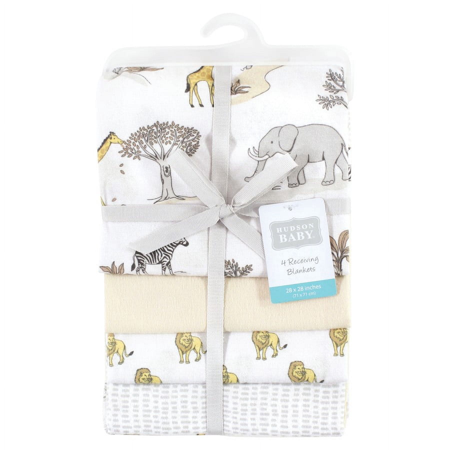 Hudson Baby Unisex Baby Cotton Poly Flannel Receiving Blankets, Neutral Safari World, One Size
