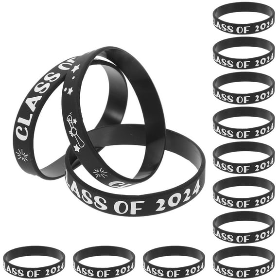 KALLORY Bulk Graduation Bracelets 50 Pcs Black Silicone Wristbands for College Students Commemoration and Celebration