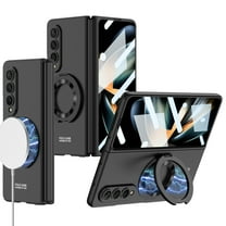 Dteck Case for Samsung Galaxy Z Fold 3,Magnetic Ring Holder Kickstand Shockproof PC Built-in Front Screen Protector Mag Safe Cover for Galaxy Z Fold 3 5G,Black