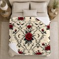 thumbnail image 5 of Deep Red Vintage Floral, Bats, and Skulls Warm Flannel Blanket with Friendship Quote for Living Room and Reading Nook, Friendship Gift for Art Lovers, Artistic Home Decor, 5 of 9