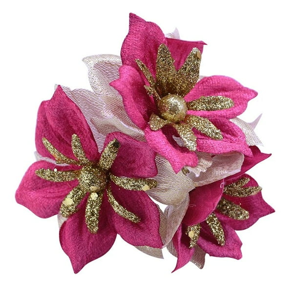 Flores artificiales de seda con purpurina dorada, corona de boda, suministros de decoración del hogar, caja de regalo DIY, decoración de Navidad, flor falsa, 9 piezas