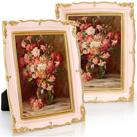 2 Pack 5x7 Vintage Picture Frame, Antique Pink Photo Frame with Gold Trim, Fancy Display Frames for Tabletop or Wall Decor, Horizontal or Vertical$$Home Decor, Kitchen, & Other