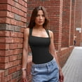 thumbnail image 2 of OQQ Women's Bodysuits Sexy Ribbed Strappy Square Neck Sleeveless Tummy Control Tank Tops Bodysuits, 2 of 7