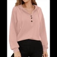 thumbnail image 2 of Sudadera con Capucha para Mujer, Cuello Abotonado, Cordón Ajustable, Sudadera Informal de Larga, Camisetas. Rosa XXL, 2 of 10