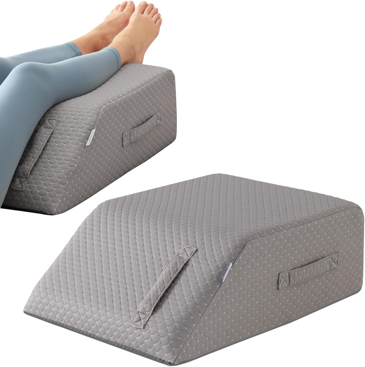 Leg Elevation Pillow Memory Foam Wedge for Circulation and Swelling Relief Post Surgery Support Foot Knee Cushion for Back Sleeping 23.6x16.8x8 Inch White Grey