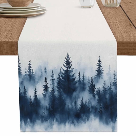 nqOlkjepod Spring Blue Forest Table Runner 70 Inches Long Farmhouse Dress Scarves, Watercolor Tree Abstract Art Dining Tablerunner for Coffee Table/Kitchen Island/Party Décor, 13" x 70"