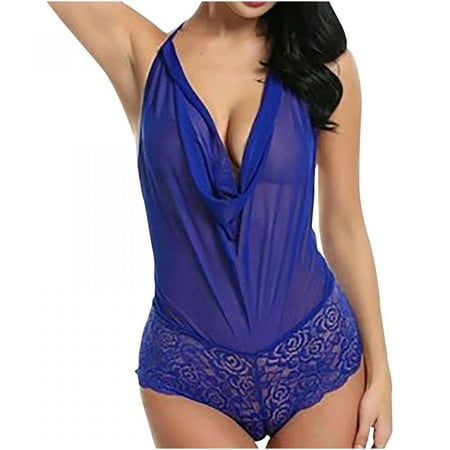 

Homadles Lingerie for Women- 2 Piece Lace Slim Fit Sexy Sleepwear Lingerie Sets Blue XXL