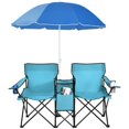 thumbnail image 2 of Portable Folding Picnic Double Chair W/umbrella Table Cooler Beach Camping Turquoise, 2 of 8