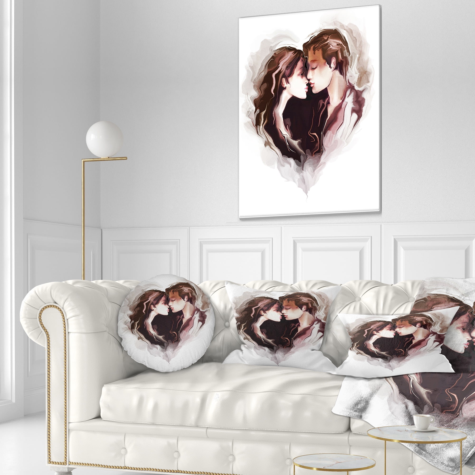 Designart Couple of Lovers Kissing - Romantic Throw Pillow - 12x20