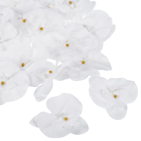 Uxcell 3.5" Artificial Silk Phalaenopsis Orchid Flower Heads for DIY Wedding Decor, Pure White 20 Pack