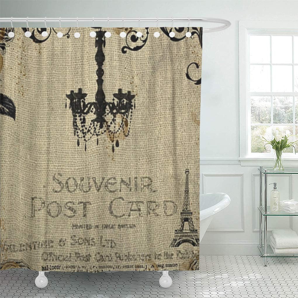 SUTTOM Paris Vintage Burlap French Chandelier Home Shower Curtain 66x72