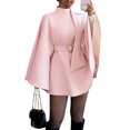 thumbnail image 2 of Stichou Womens Batwing Sleeve Poncho Pea Coats 2026 Oversized Belted Trendy Casual Stand Collar Cloak Fashion Coats Pink XL, 2 of 9