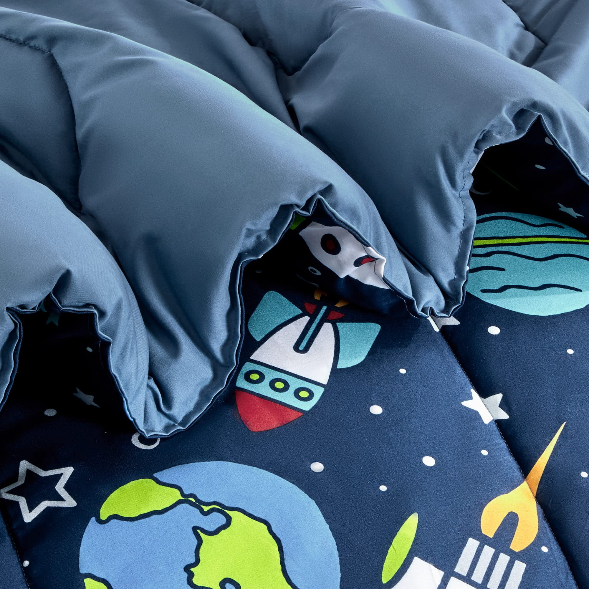 Sleep Zone Kids Bedding Comforter Set Twin/Twin Xl Size - Super Soft & Cute Printed 2-Piece Comforter Set All Seasons for Boys, Girls, Fade Resistant, Machine Washable, Rocket Galaxy