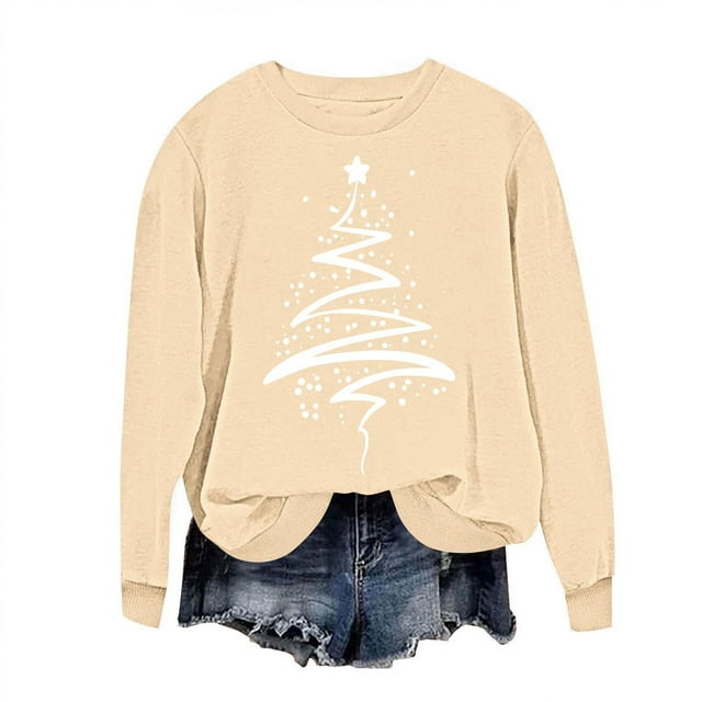 COM1950s Chandails en Molleton de Noël pour Femmes, Sweat à Capuche Imprimé de Noël pour Femmes, Col Rond Manches Longues, Hauts de Noël pour Femmes, Sweat à Capuche Femmes, Longs Chandails en Molleton pour Femmes