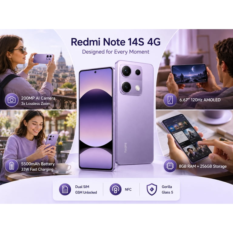 Xiaomi Redmi Note 14S 4G 256GB ROM 8GB RAM Dual Sim GSM Unlocked