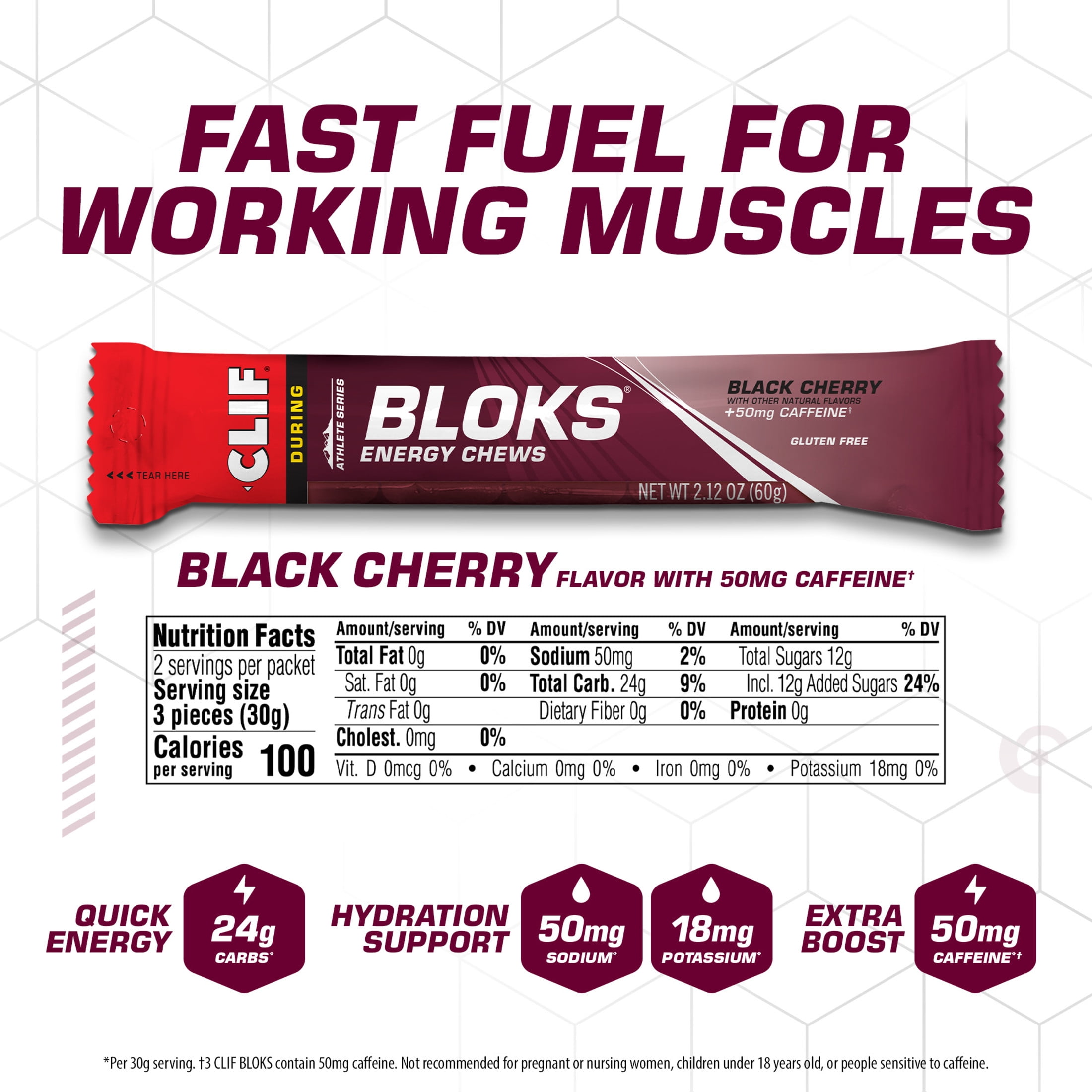 (3 pack) CLIF BLOKS Black Cherry Flavor with Caffeine Plant Based Energy Chews, 1ct
