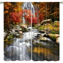 Natural Waterfall Curtains, Mountain Forest Landscape Waterfall Themed Window Treatments, Bedroom Living Room Kitchen Blackout Noise Reducing Curtains 42" W x 84" L