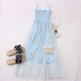 thumbnail image 1 of PENGXIANG Marguerite Robe en Maille Imprimé de Fleurs Deux Couches Spaghetti Sangle Vacances Midi Robe Plage Vestidos Été, 1 of 6