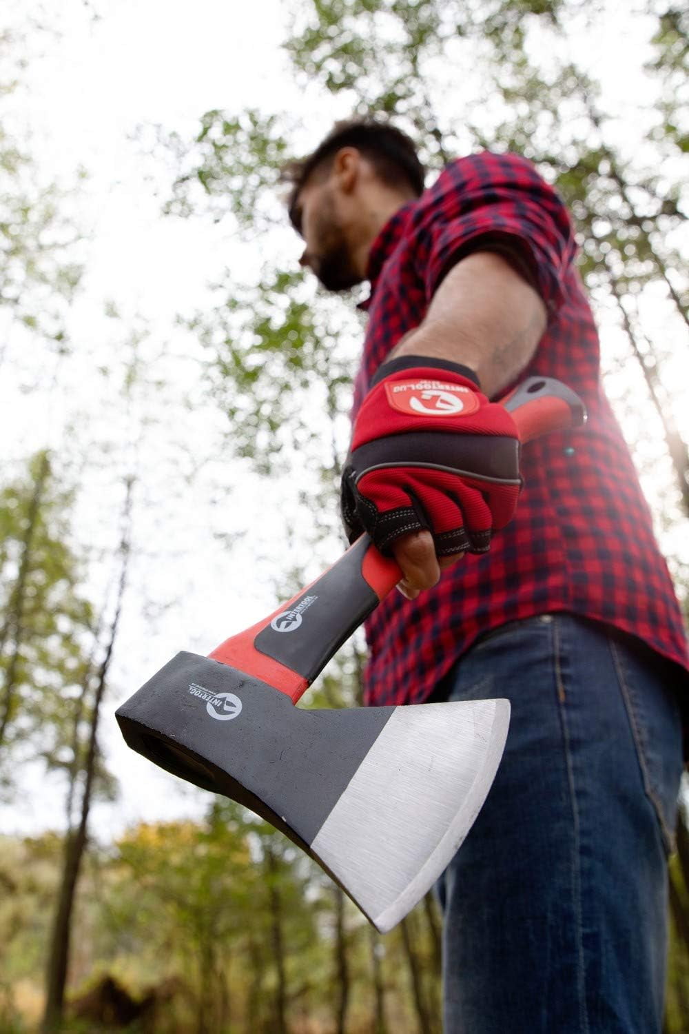 Hatchet for Chopping Wood and kindling - Small Hand Axe for Camping Firewood - 15” Survival Ax - with Shock-Absorbing Fiberglass Anti-Slip Handle HT-0261