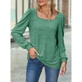 thumbnail image 3 of SHIBEVER Women Tops Fall Casual Loose Fit Long Sleeves Blouses Fashion Dressy Square Neck Soild Green Shirts for Women Clothes Size S, 3 of 5