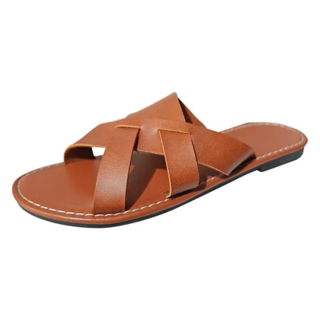 

YUHAOTIN Womens Sandals Dressy Flat Ladies Summer Casual Retro Colour Blocking Beach Non Slip Outside Wear Large Size Soft Leather Flat Sandals Slippers Summer Sandals