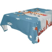 SKYSONIC Christmas Snowman Tablecloth Waterproof Washable Polyester Square Table Cover Durable Tablecloth for Kitchen Dining Table Party Decor (60 X 60 Inch)