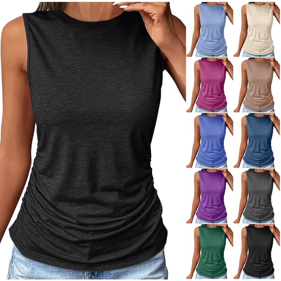 CAIXIA Exercise Tank Tops for Women Sleeveless Cropped Tank Tops Crewneck Basic Undershirt Tops for Athletic Running Tennis Yoga Stretch Gym Clothes,Blue