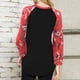 thumbnail image 4 of Sudadera de mujer Linterna Manga larga Cuello redondo Dobladillo curvado Patchwork Impreso Jersey suelto Top Negro L, 4 of 7