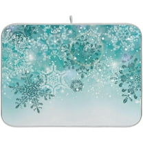 Christmas Dish Drying Mat Silver Winter Teal Turquoise Snowflakes Christmas Absorbent Dishes Drainer Pad 16 x 18 Inch