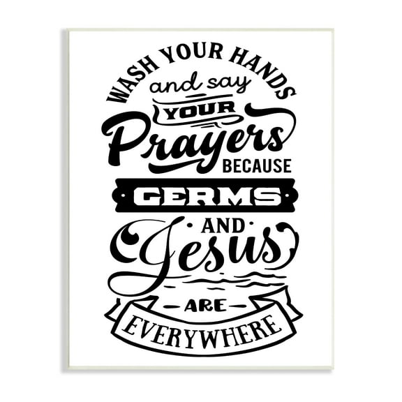 Stupell Industries Wash Hands & Prayers Witty Religious Bathroom Sign Graphic Art Unframed Art Print Wall Art, Design by Lettered and Lined