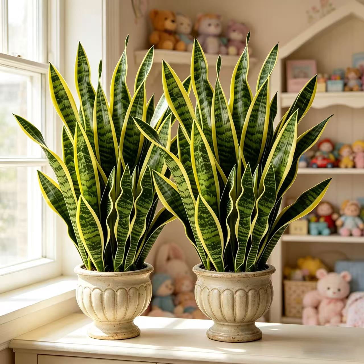 21 Inch Artificial Snake Plant, 2 Pack Faux Sansevieria Plants, UV Resistant Fake Snake Plant for Indoor Outdoor Home Decor