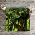 thumbnail image 3 of Ambesonne Tree Quilted Bedspread Set 3 Pcs, Moss Jungle Wildlife, King Size, Green Brown, 3 of 3